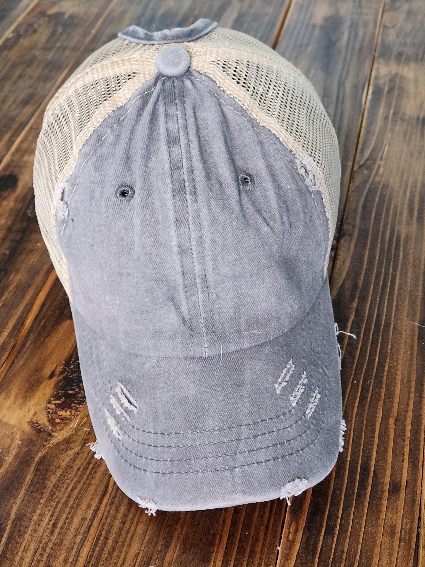 Over Stimulated Distressed Ponytail Hat - Embroidered Mom Hat - Women's Messy Bun Hat - Funny Mom Life Hat - Gift for Her