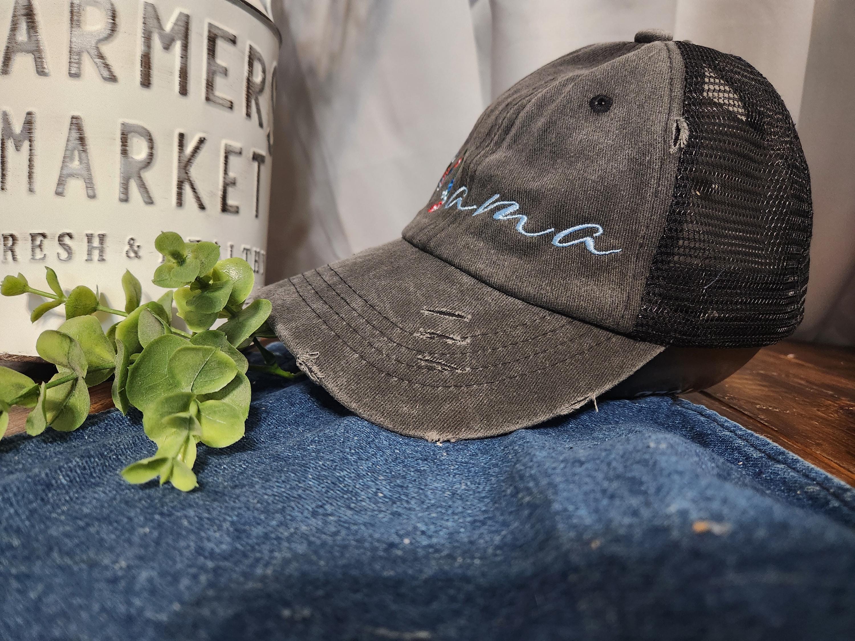Personalized Floral Mama Hat- Embroidered Mom Hat - Women's Ponytail Hat - Cute Mom Life Hat - Gift for Her- Vintage Distressed Hat