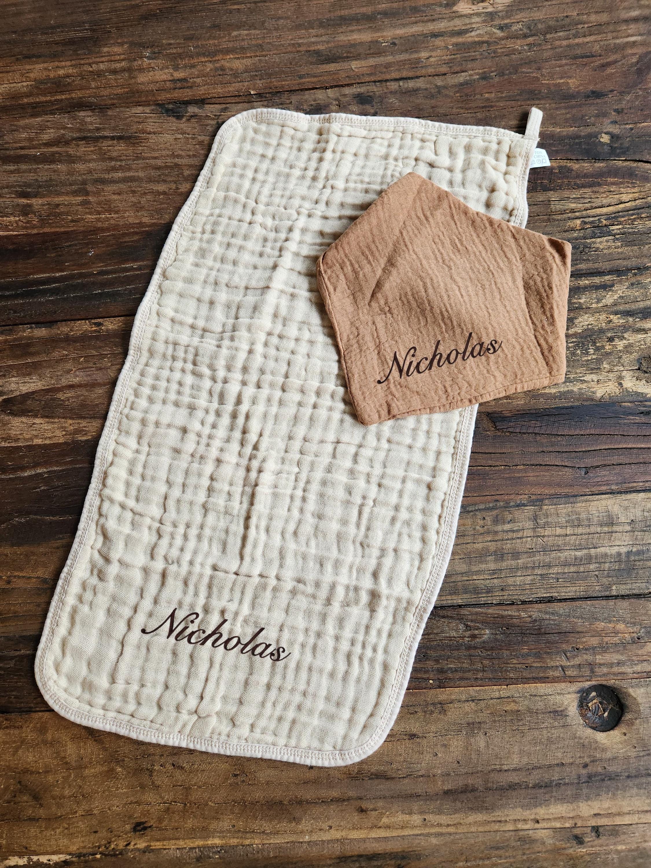 Personalized Muslin Embroidered Bandana Bib, & Burp Cloth | Custom Name or Initials