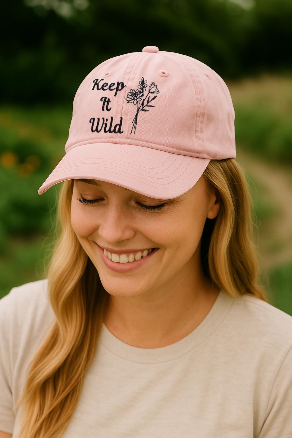 Keep It Wild Women’s Cotton Hat – Birth Month Flower Embroidered Hat – Personalized Floral Cap – Custom Gift for Her – Unique Visor Design