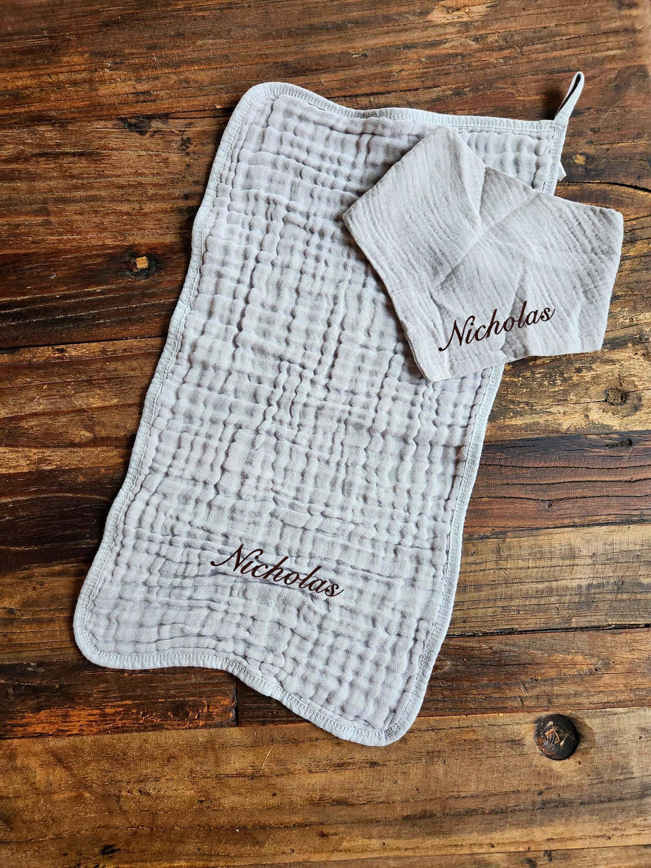 Personalized Muslin Embroidered Bandana Bib, & Burp Cloth | Custom Name or Initials