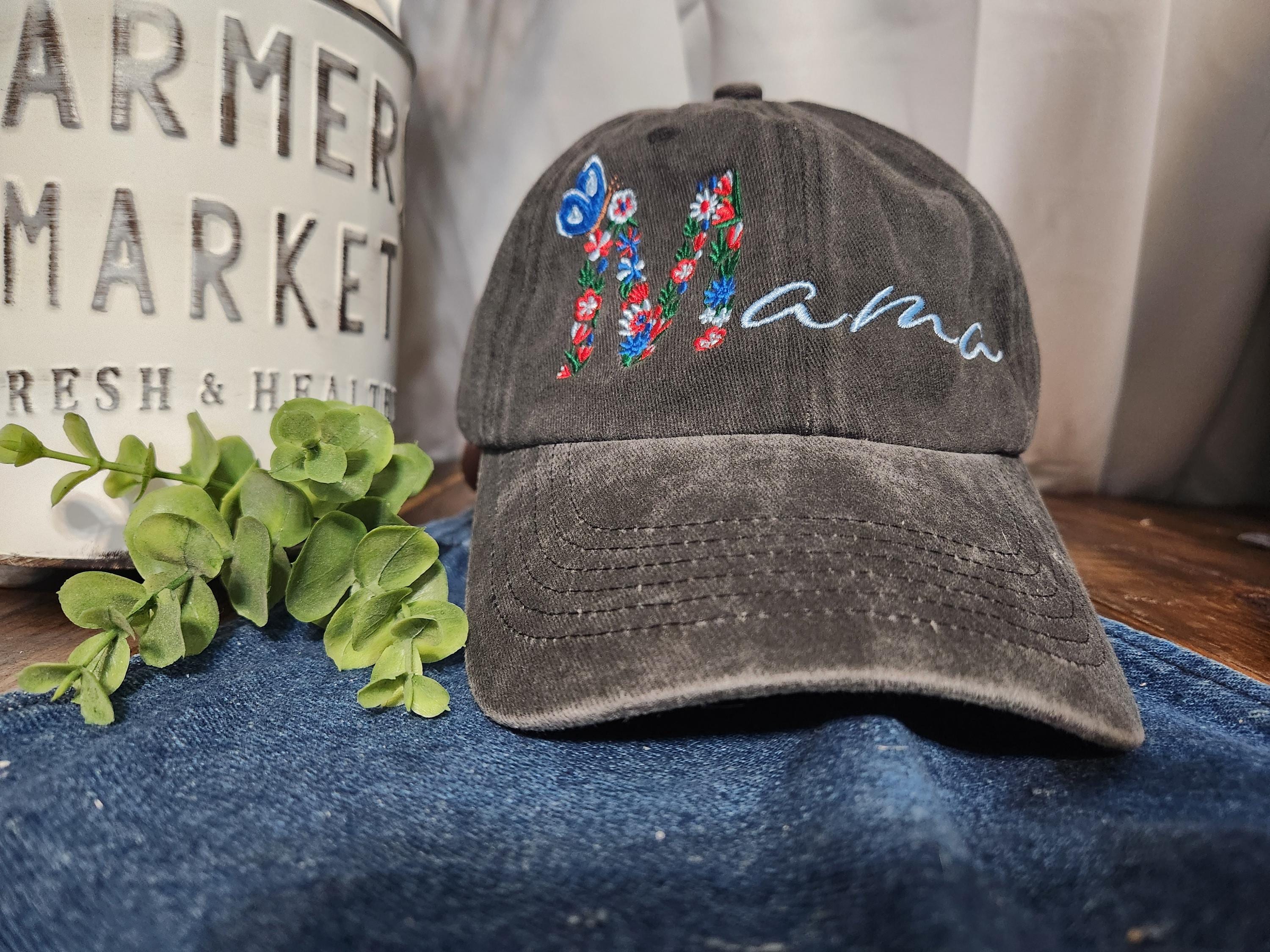 Floral Mama Hat - Embroidered Mom Hat - Ponytail Hat - Cute Mom Life Hat - Mother's Day Gift - Vintage Baseball Cap - Unstructured Hat