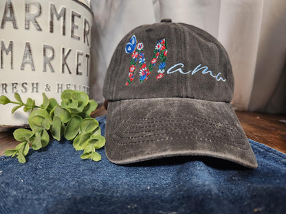 Floral Mama Hat - Embroidered Mom Hat - Ponytail Hat - Cute Mom Life Hat - Mother's Day Gift - Vintage Baseball Cap - Unstructured Hat