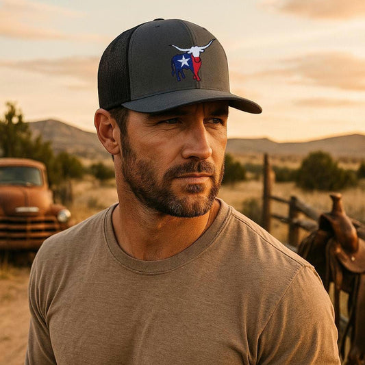 Texas Longhorn Hat – Embroidered Bull Head with Texas Flag Fill – Snapback