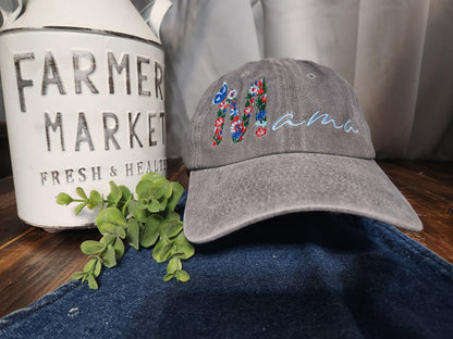 Floral Mama Hat - Embroidered Mom Hat - Ponytail Hat - Cute Mom Life Hat - Mother's Day Gift - Vintage Baseball Cap - Unstructured Hat