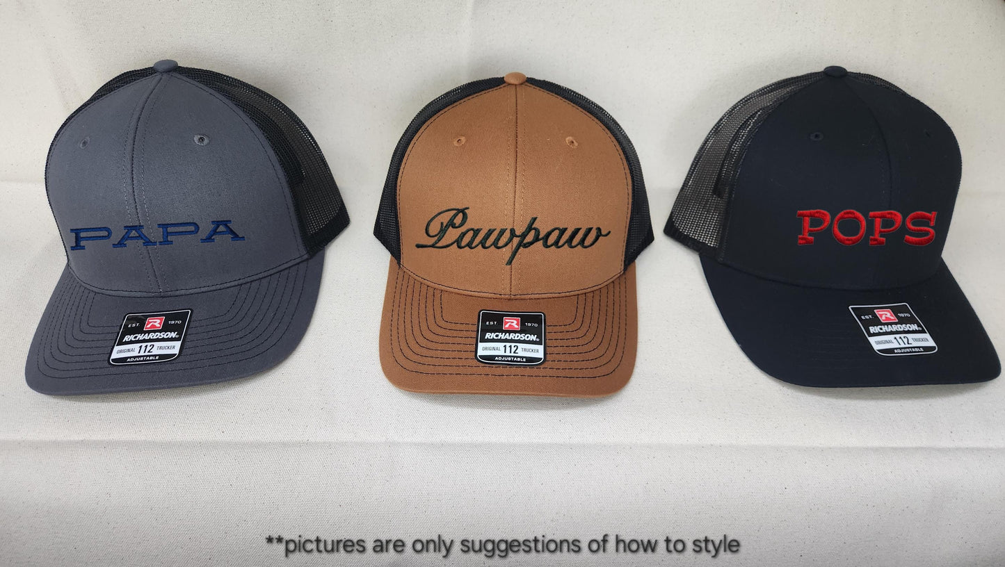 Custom Embroidered Grandpa Hat – Richardson 112 Trucker Cap