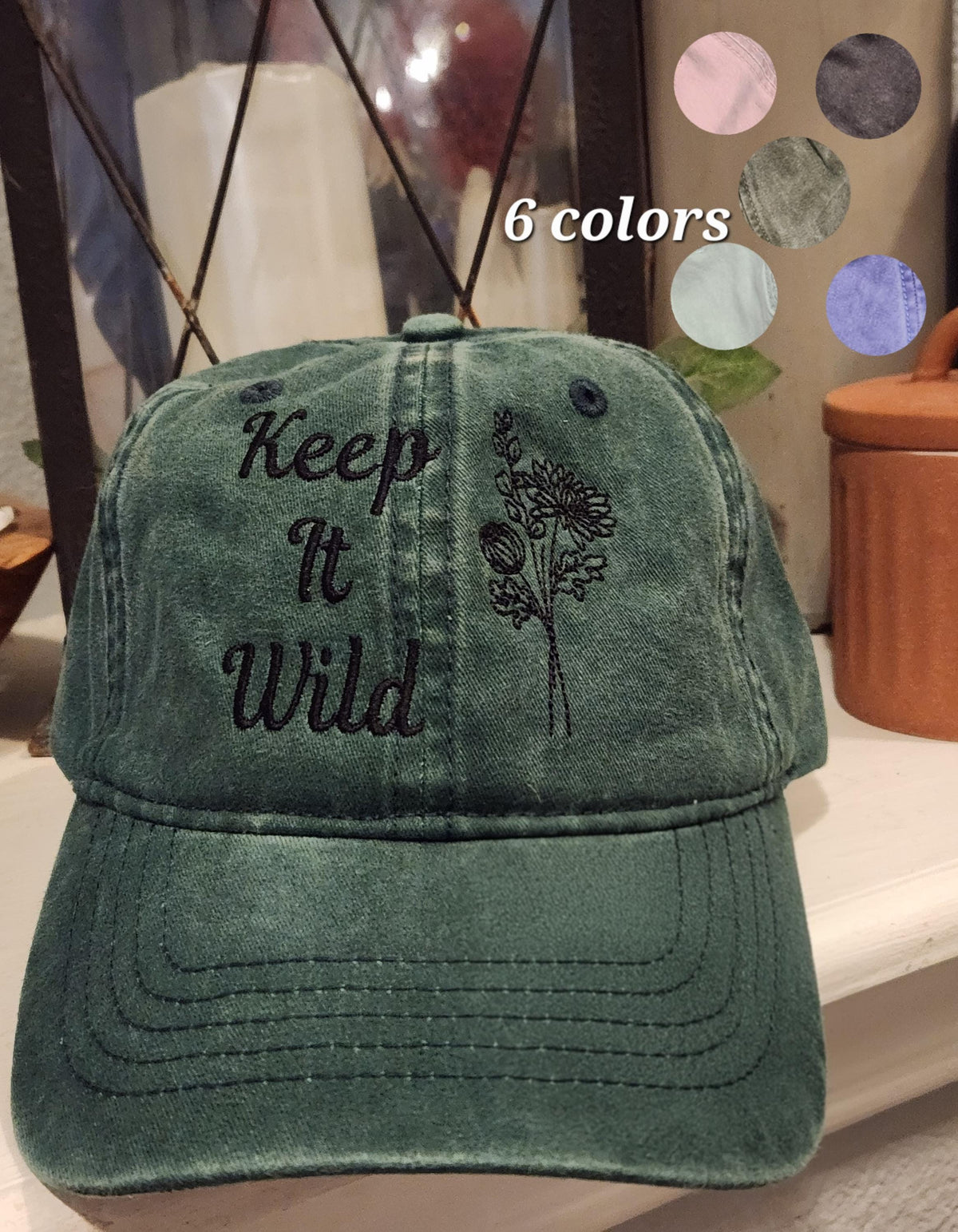 Birth Month Flower Embroidered Cotton Hat: Keep It Wild Unique Visor Print