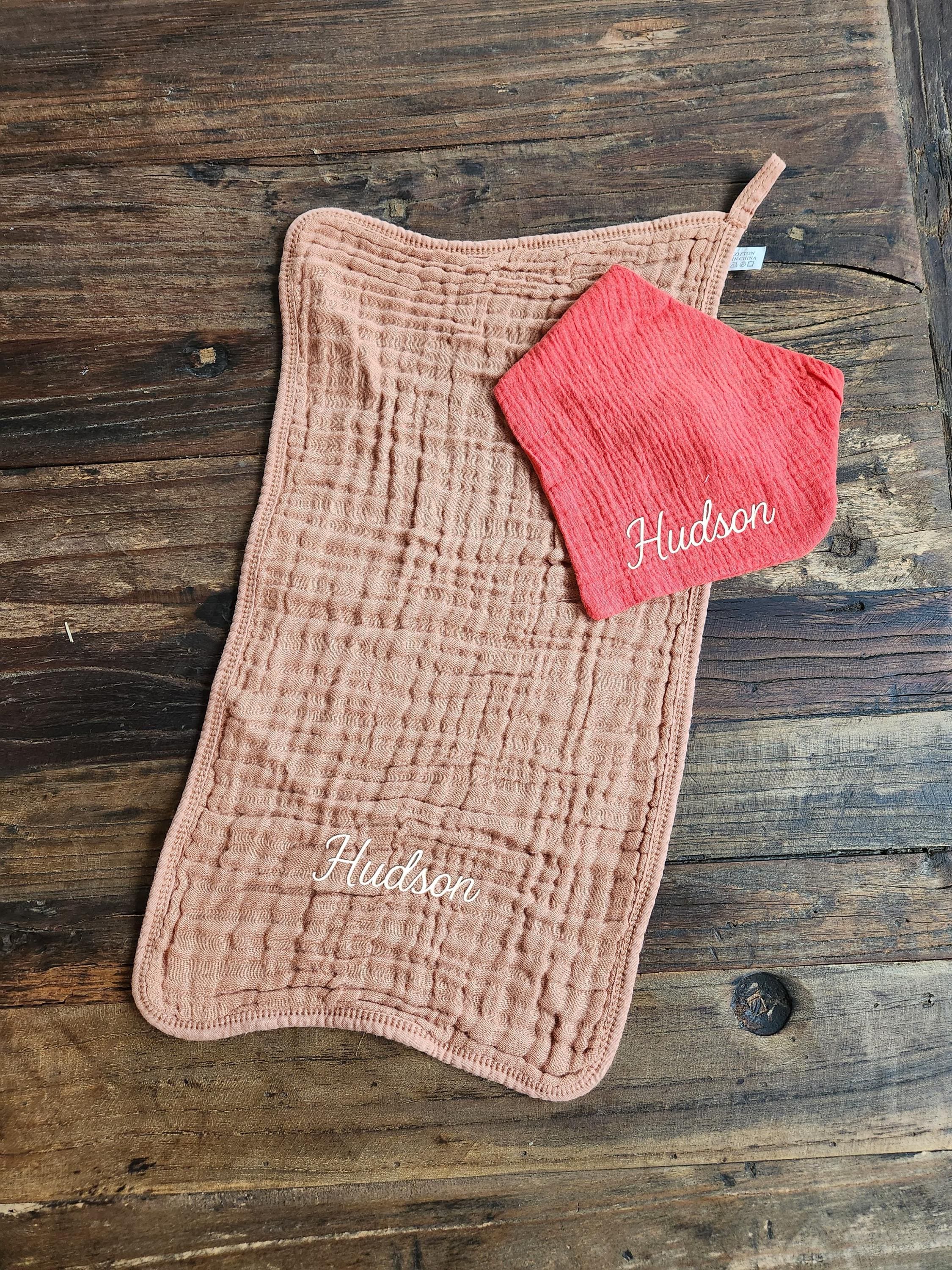 Personalized Muslin Embroidered Bandana Bib, & Burp Cloth | Custom Name or Initials