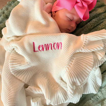 Personalized Embroidered Knit Blanket for Baby Boy or Girl | Custom Name or Initials
