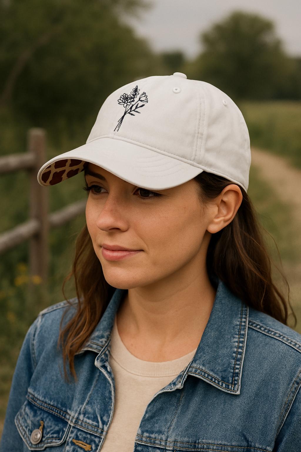 Embroidered Birth Month Flower Hat – Custom Floral Vintage Cap – Birthday Gift for Her – Nature Lover Soft Baseball Hat - Concealed Ponytail