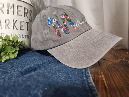 Floral Mama Hat - Embroidered Mom Hat - Ponytail Hat - Cute Mom Life Hat - Mother's Day Gift - Vintage Baseball Cap - Unstructured Hat
