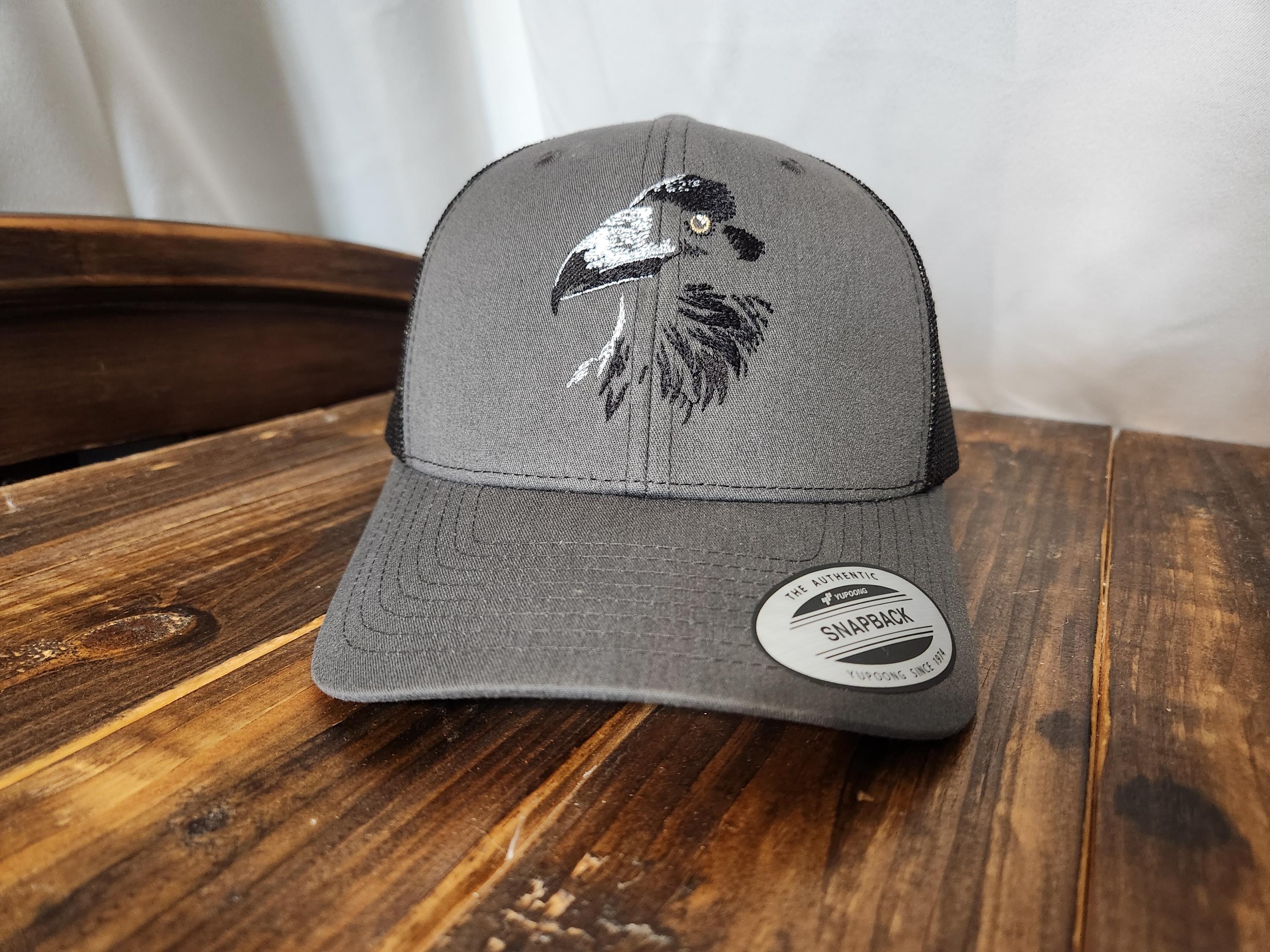 Raven Embroidered Snapback Hat for Men – Gothic Bird Cap, Adjustable Trucker Hat, Dark Aesthetic Streetwear Gift – Yupoong Hat