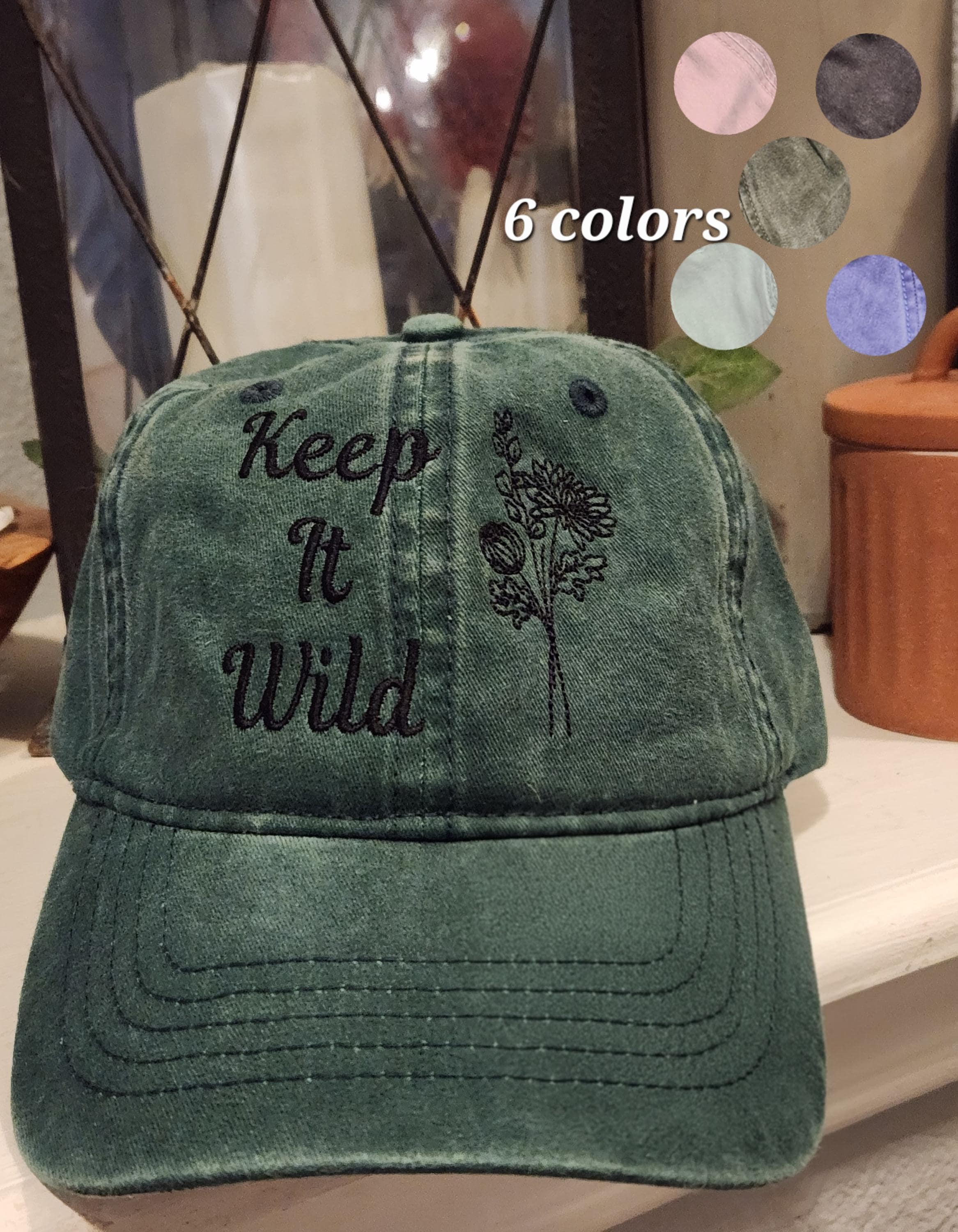 Keep It Wild Women’s Cotton Hat – Birth Month Flower Embroidered Hat – Personalized Floral Cap – Custom Gift for Her – Unique Visor Design