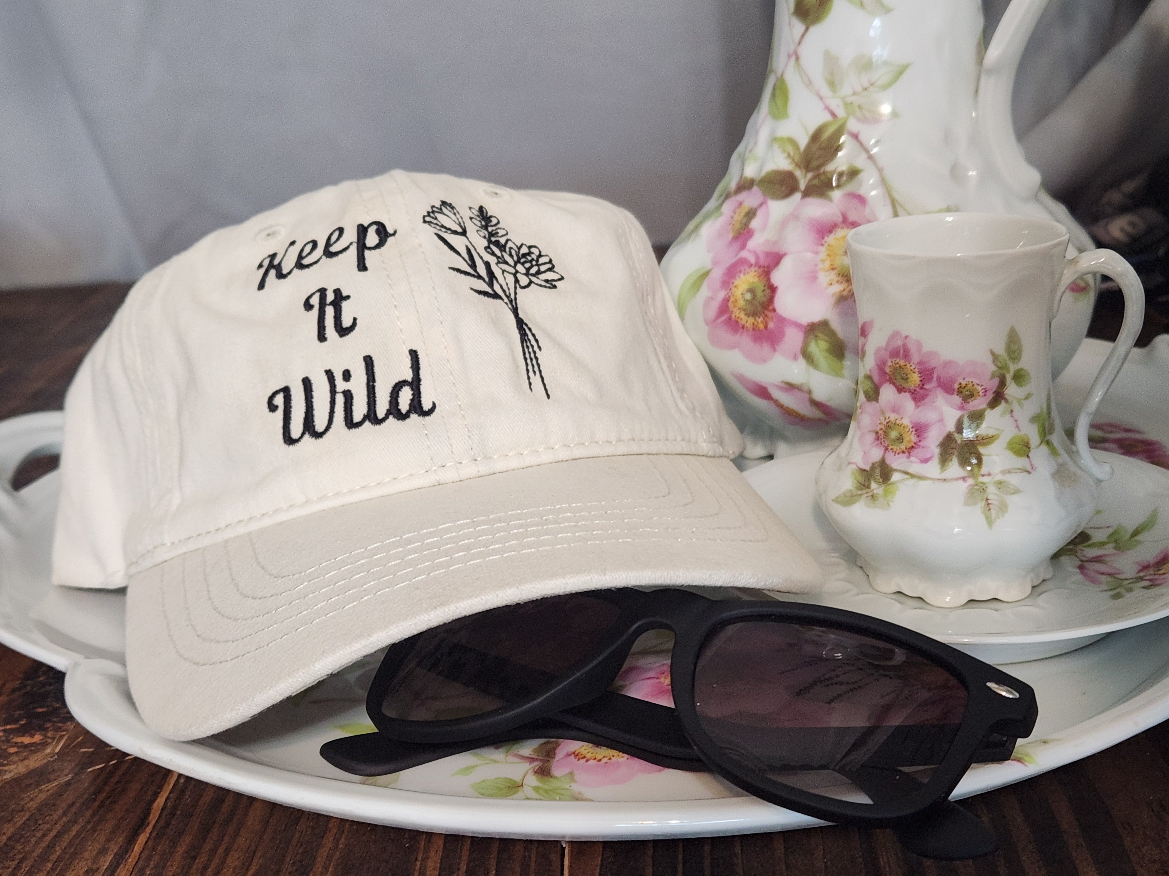 Keep It Wild Women’s Cotton Hat – Birth Month Flower Embroidered Hat – Personalized Floral Cap – Custom Gift for Her – Unique Visor Design
