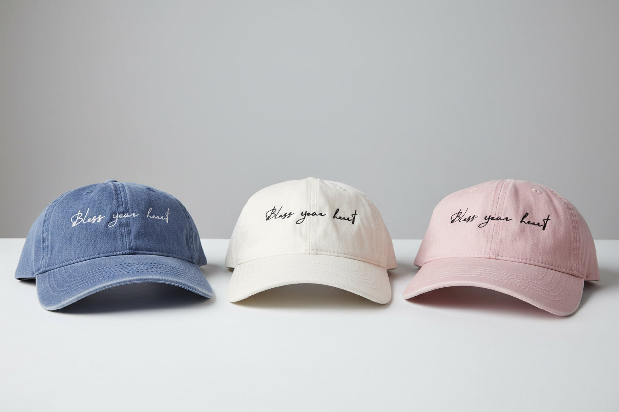 Bless your Heart Embroidered Hat-Concealed Ponytail-Under Visor Print