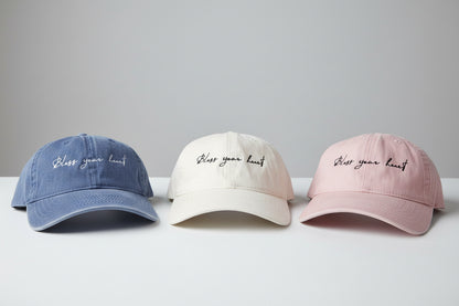 Bless your Heart Embroidered Hat-Concealed Ponytail-Under Visor Print