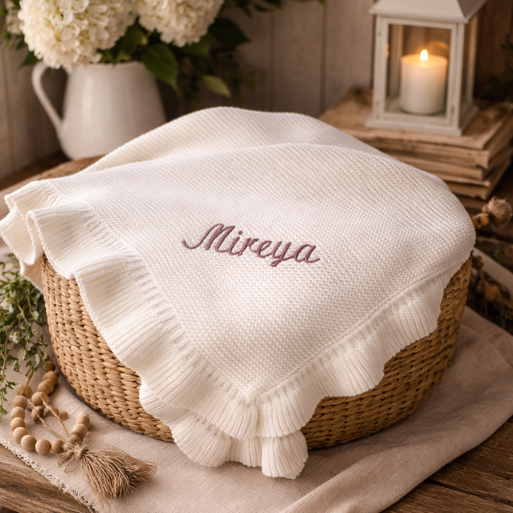 Personalized Embroidered Knit Blanket for Baby Boy or Girl | Custom Name or Initials