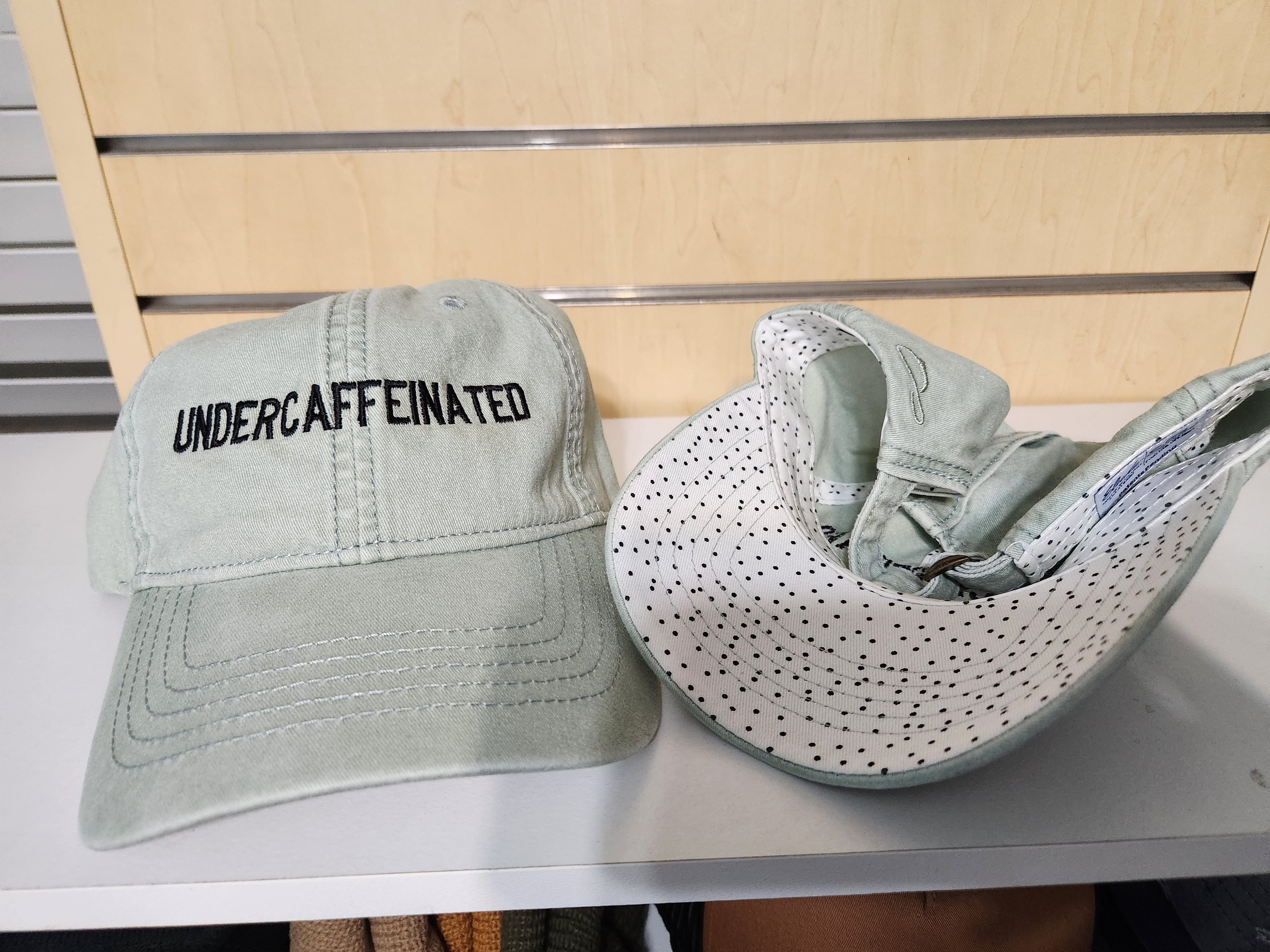 Undercaffienated Embroidered Text Baseball Hat- Concealed Ponytail For Messy Bun- Printed Undervisor