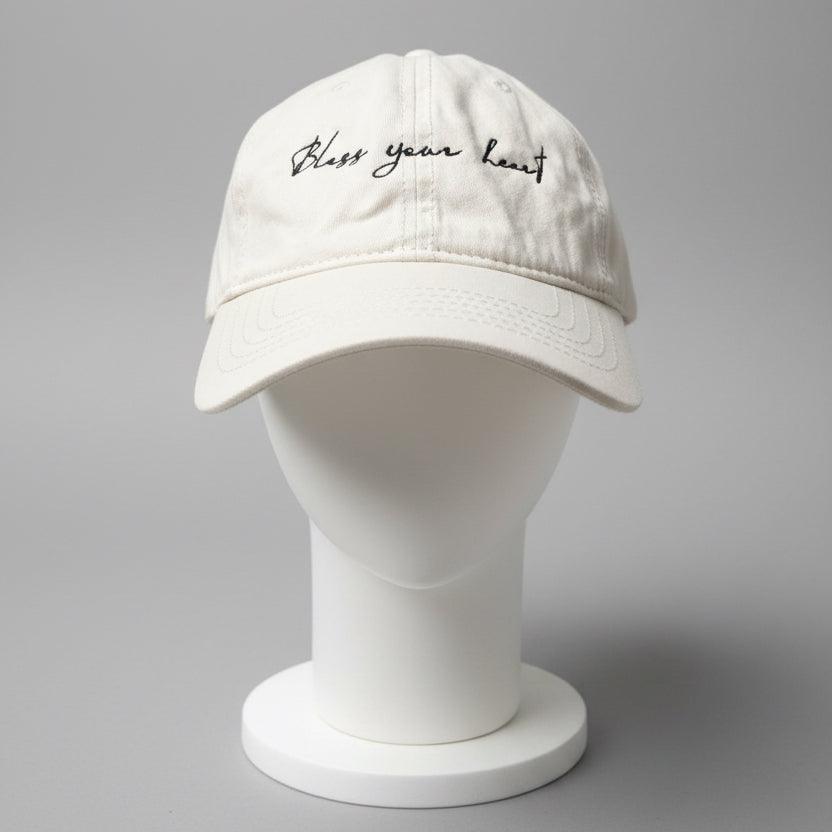 Bless your Heart Embroidered Hat-Concealed Ponytail-Under Visor Print