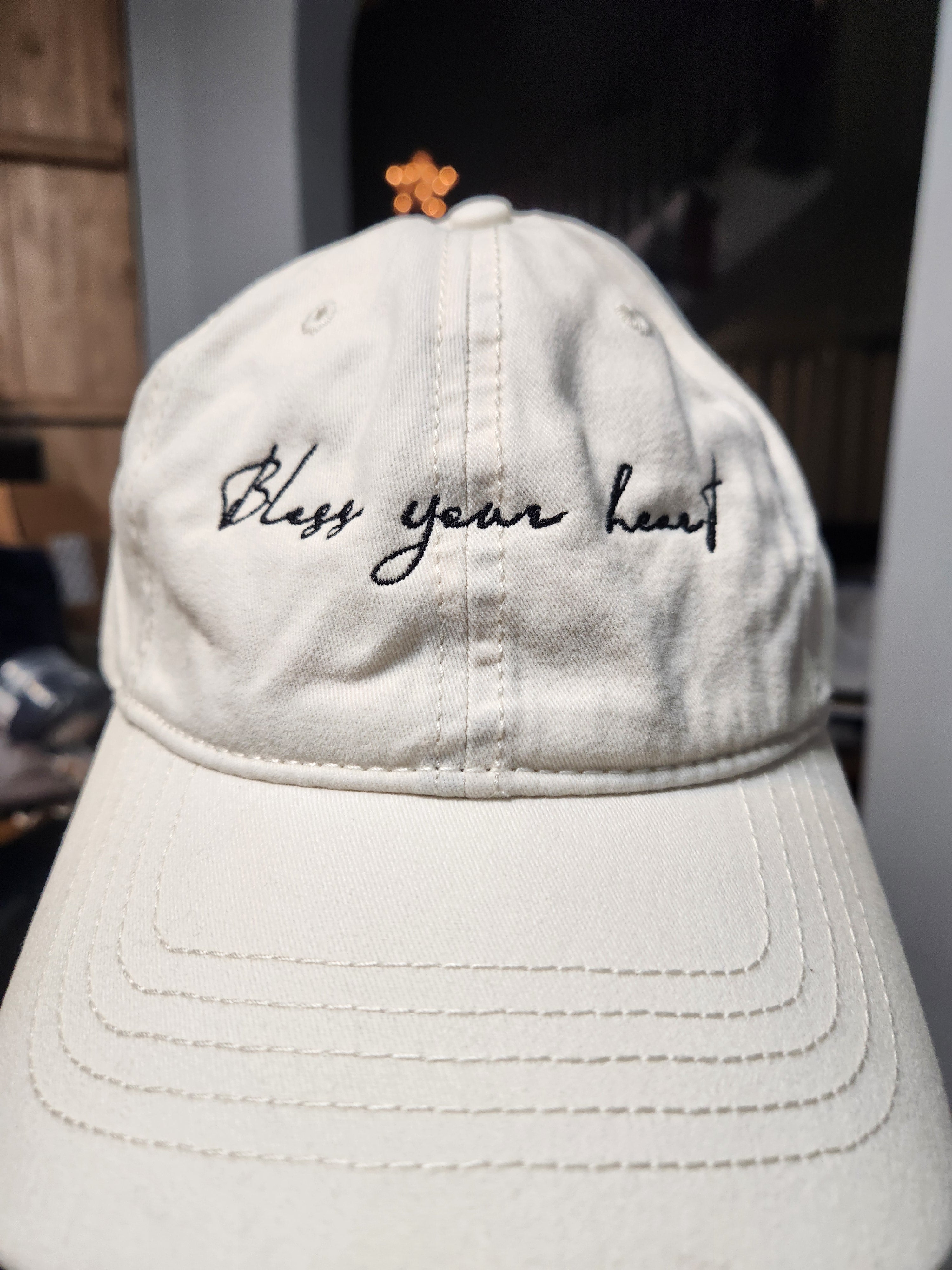 Bless your Heart Embroidered Hat-Concealed Ponytail-Under Visor Print
