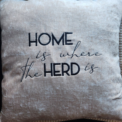 Home is where the Herd is Embroidered Throw Pillow Cover 18x18