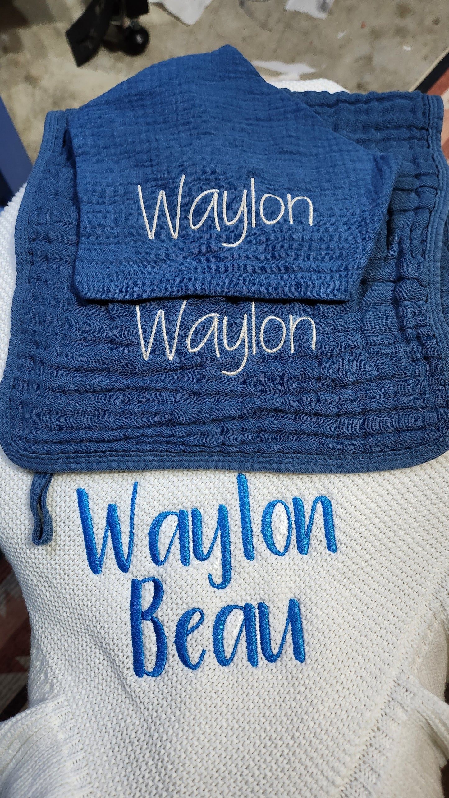 Baby Boy Muslin Bandana Bib, & Burp Cloth | Custom Name or Initials Embroidered