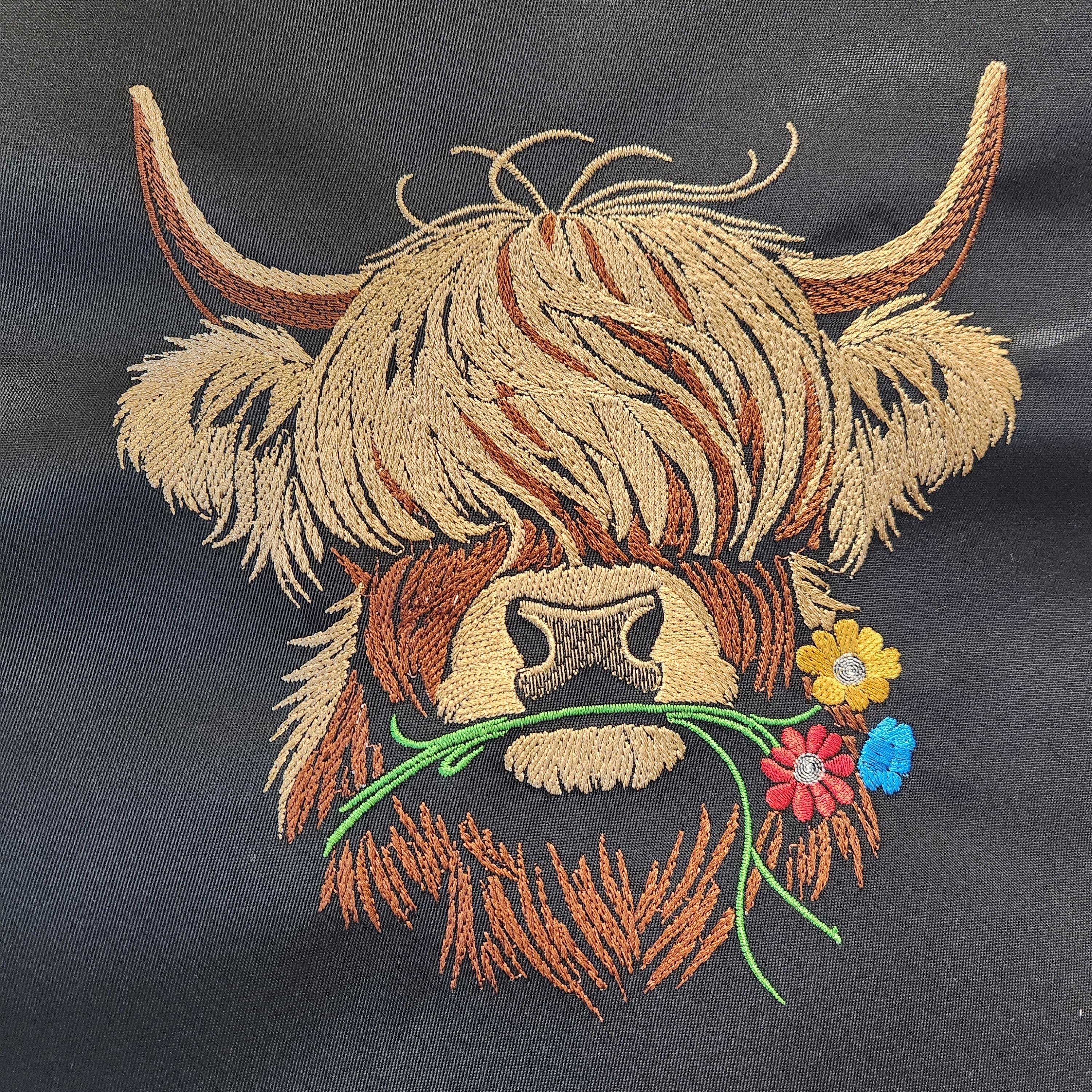Unframed Wall Art Embroidered Highland Cow Design