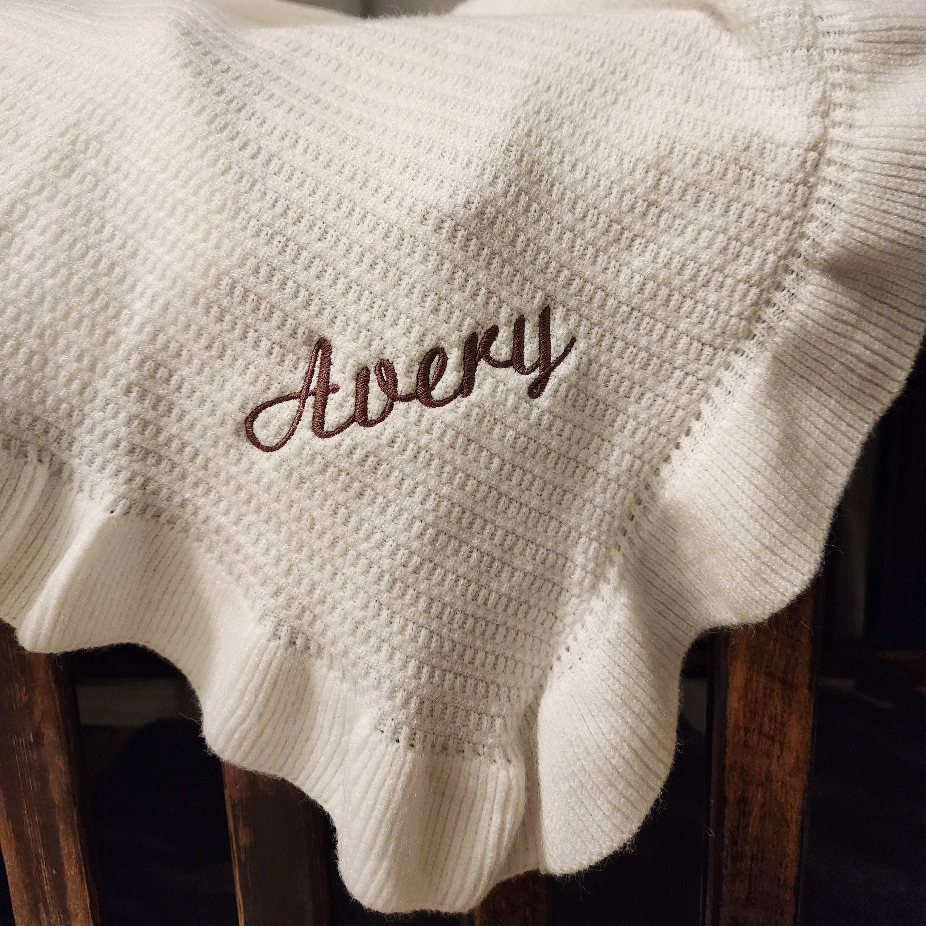 Personalized Embroidered Knit Blanket for Baby Boy or Girl | Custom Name or Initials