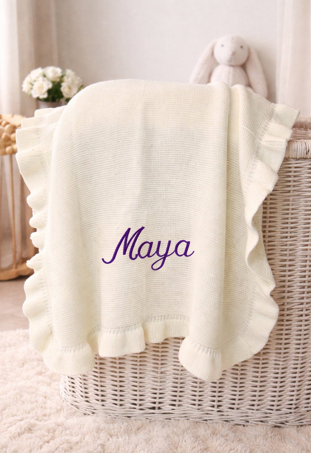 Personalized Embroidered Knit Blanket for Baby Boy or Girl | Custom Name or Initials