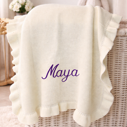 Personalized Embroidered Knit Blanket for Baby Boy or Girl | Custom Name or Initials