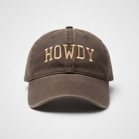 Howdy Embroidered Text Baseball Hat- Concealed Ponytail For Messy Bun- Printed Undervisor
