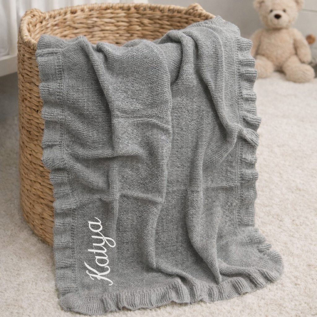 Personalized Embroidered Knit Blanket for Baby Boy or Girl | Custom Name or Initials