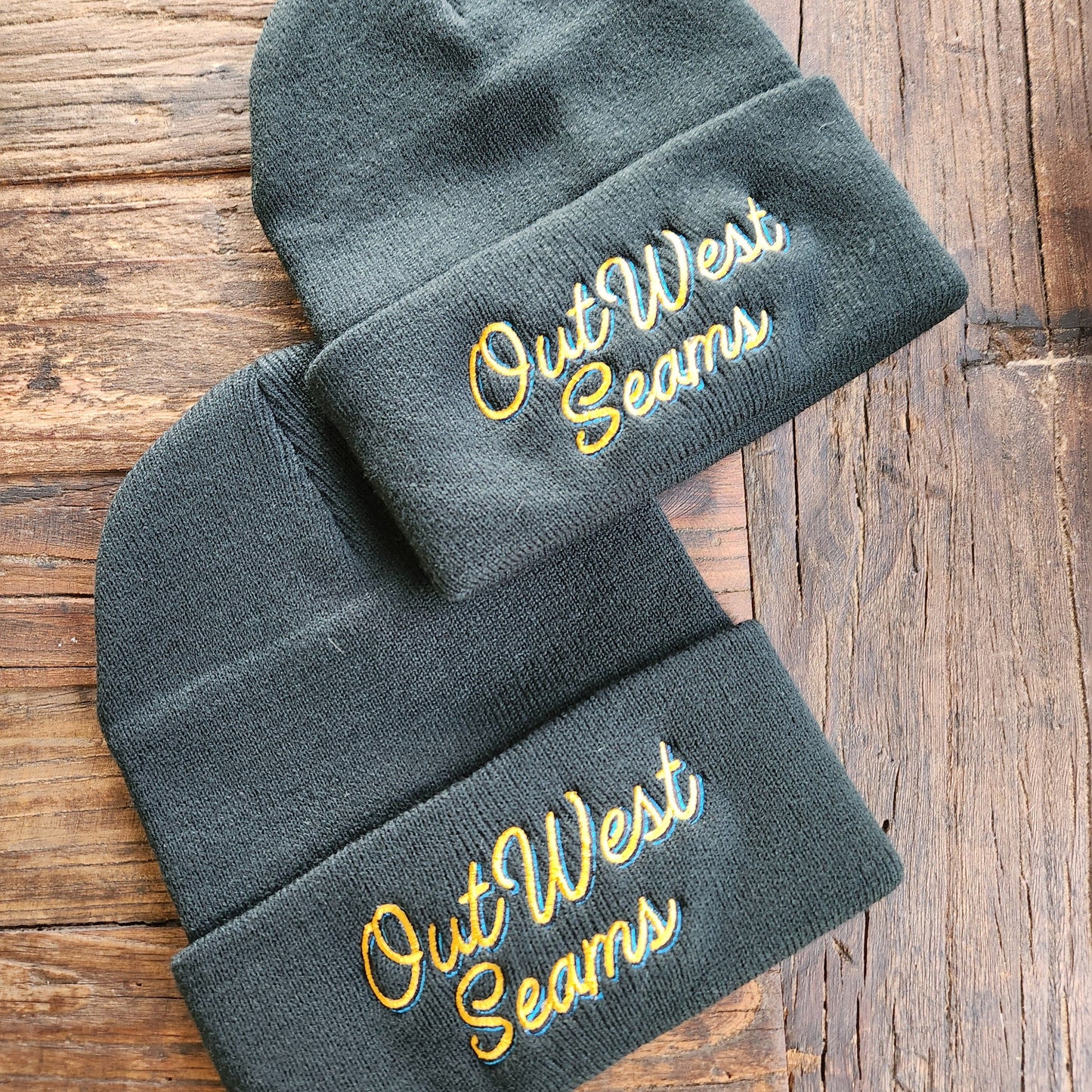Out West Seams Black Beanie - Branded Beanie - Cozy Winter Hat