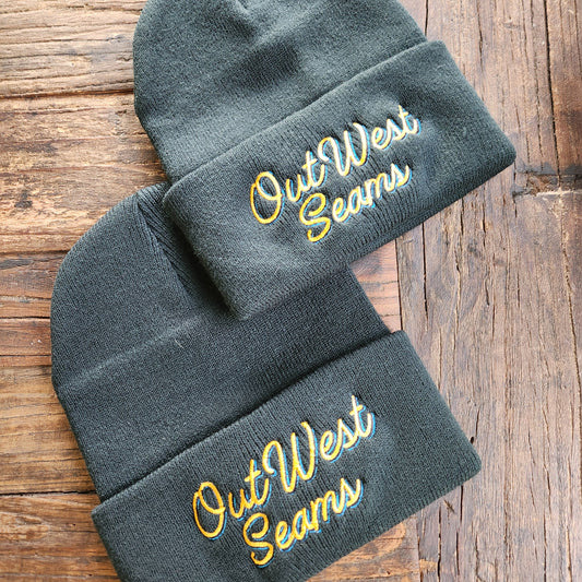 Out West Seams Black Beanie - Branded Beanie - Cozy Winter Hat