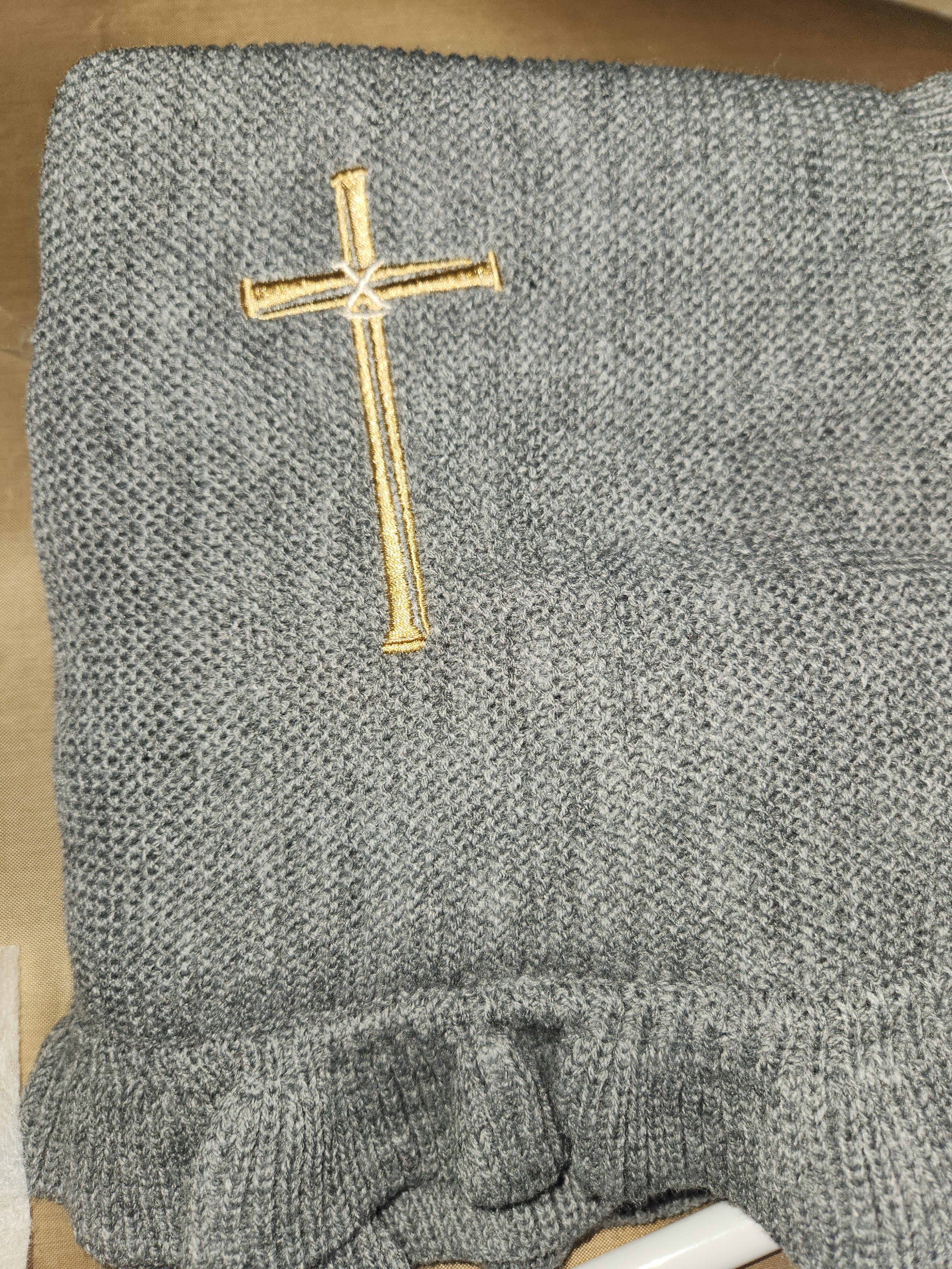 Cross Embroidered Knit Blanket for Baby Boy or Girl