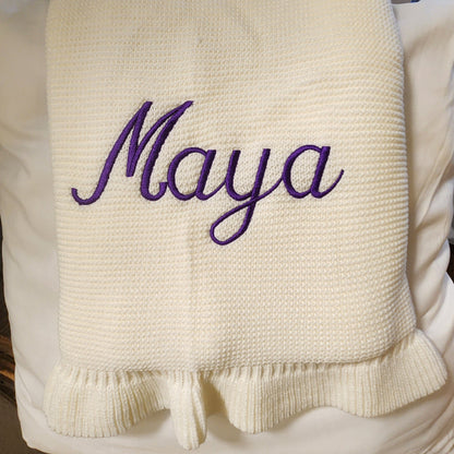Personalized Embroidered Knit Blanket for Baby Boy or Girl | Custom Name or Initials