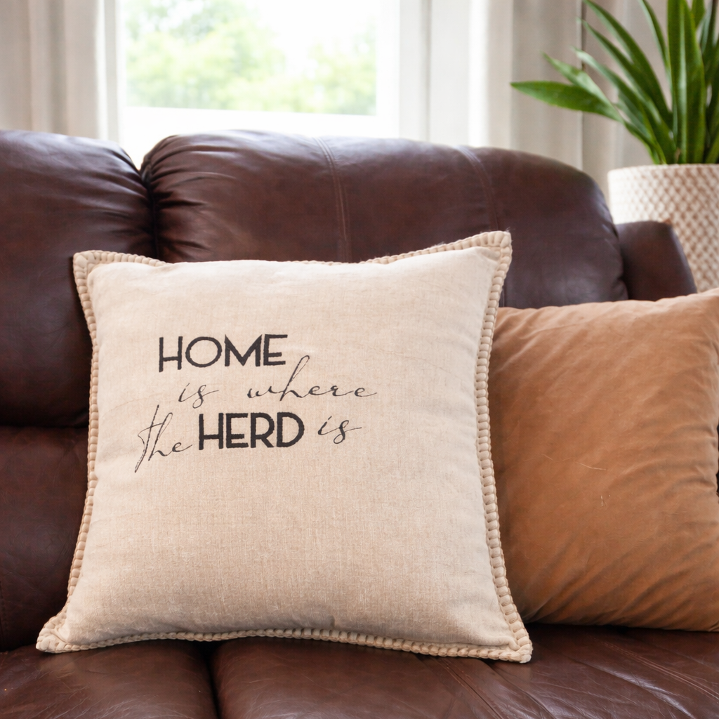 Home is where the Herd is Embroidered Throw Pillow Cover 18x18