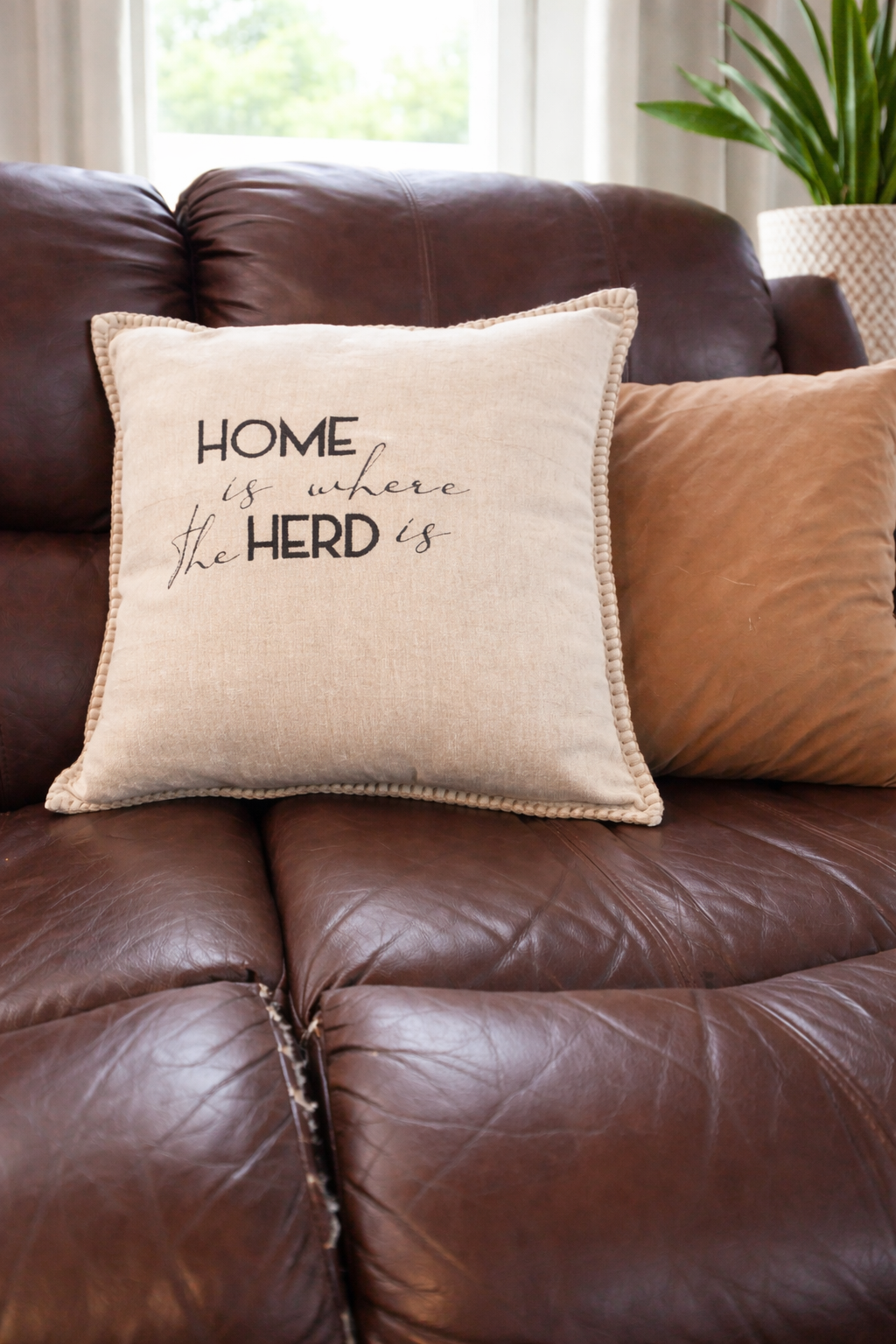 Home is where the Herd is Embroidered Throw Pillow 18x18