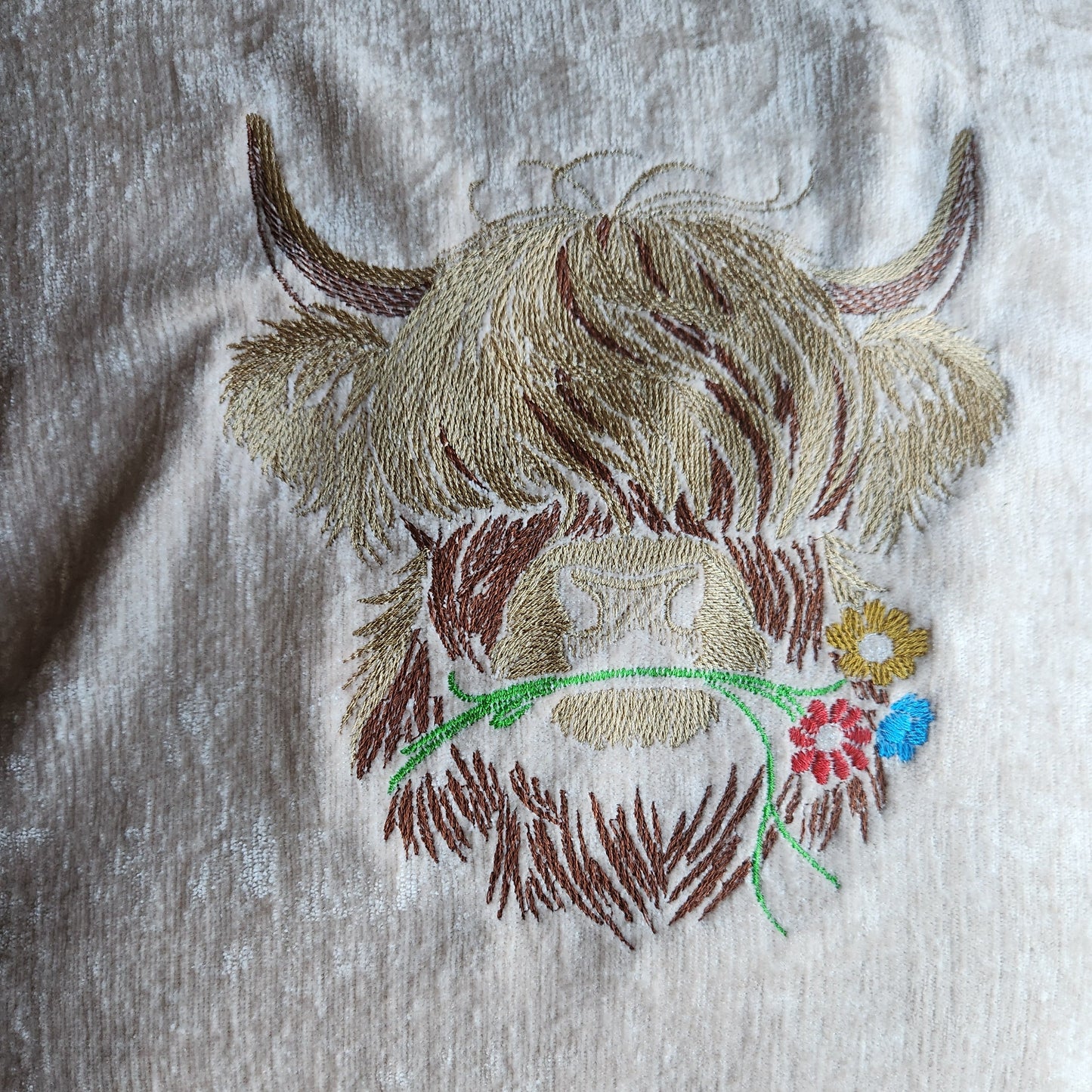 Embroidered Highland Cow Throw Pillow 18x18