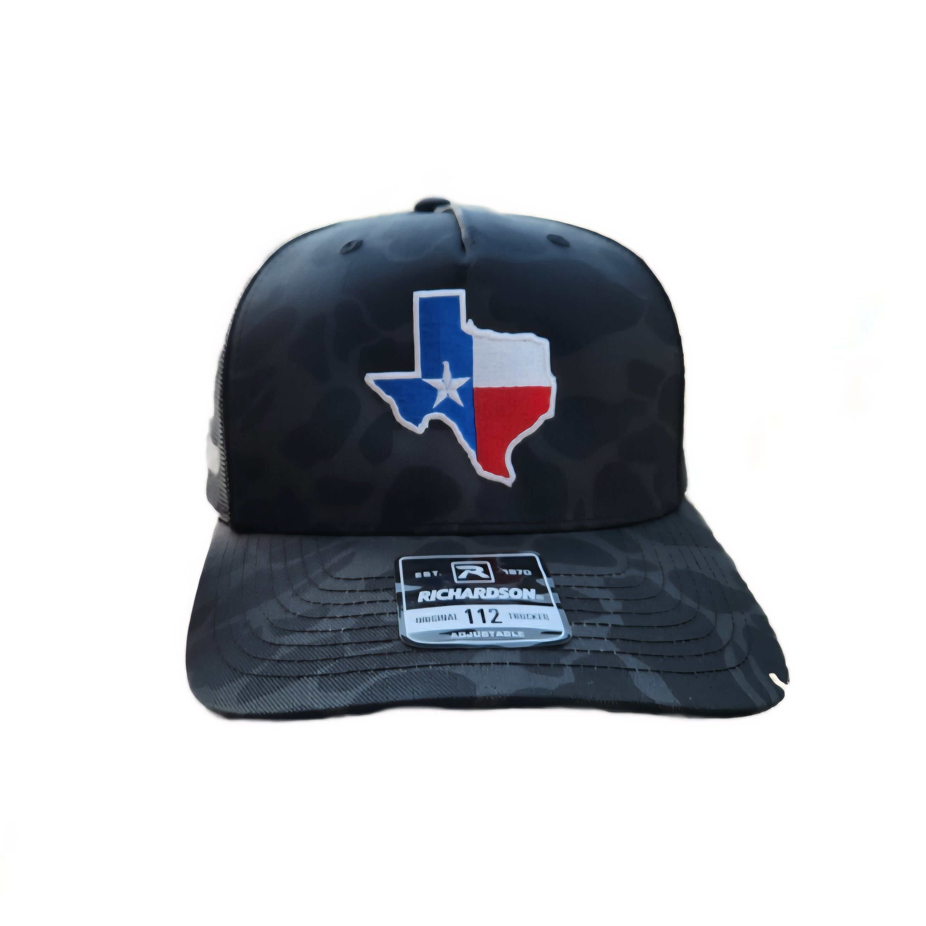 Texas Flag + Come & Take It Canon Richardson 112 Trucker Hat Black Duck Camo Print