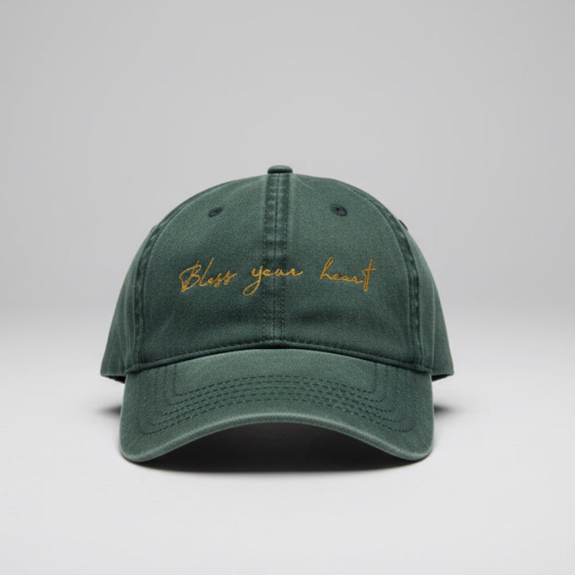 Bless your Heart Embroidered Hat-Concealed Ponytail-Under Visor Print