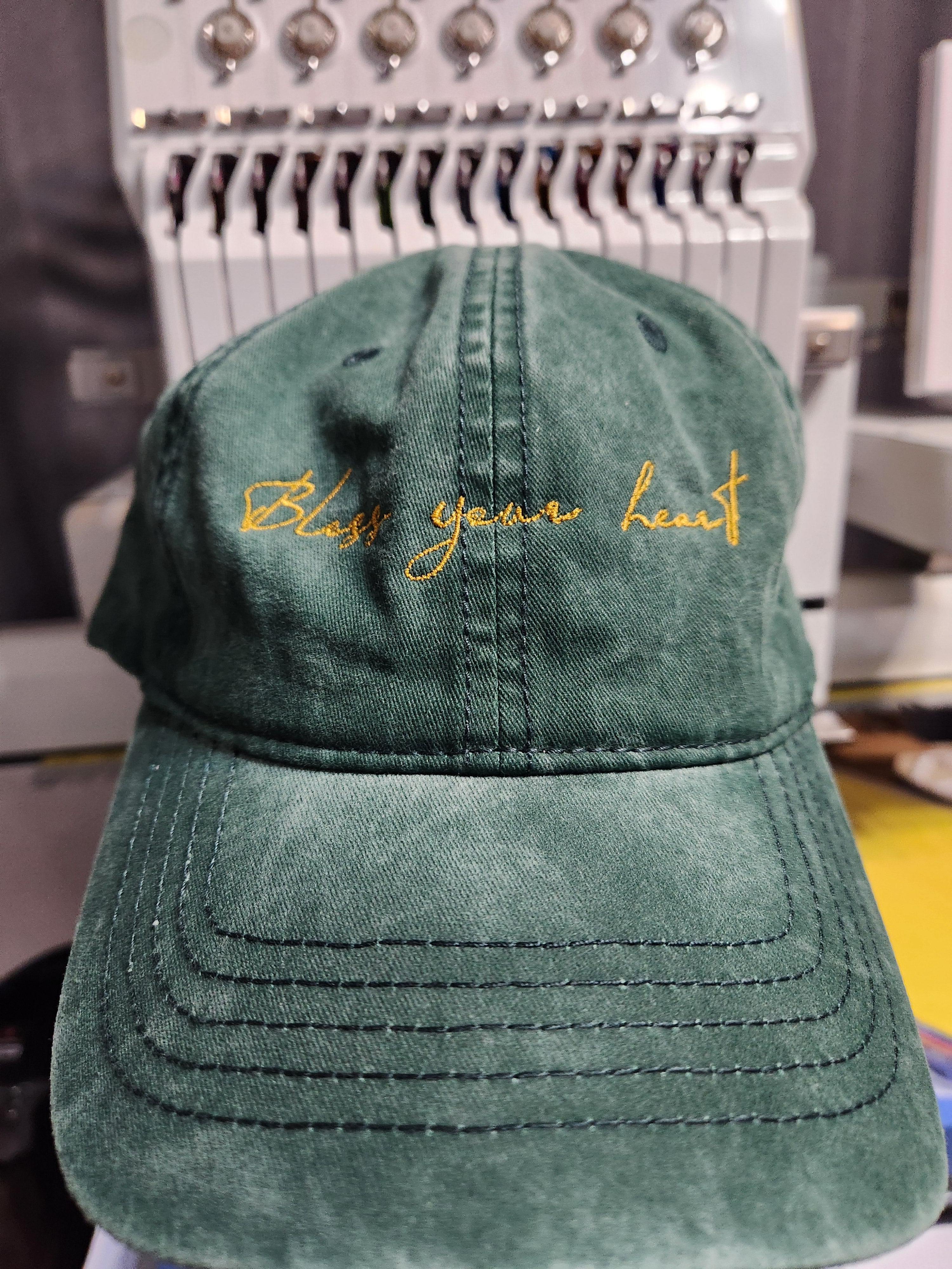 Bless your Heart Embroidered Hat-Concealed Ponytail-Under Visor Print