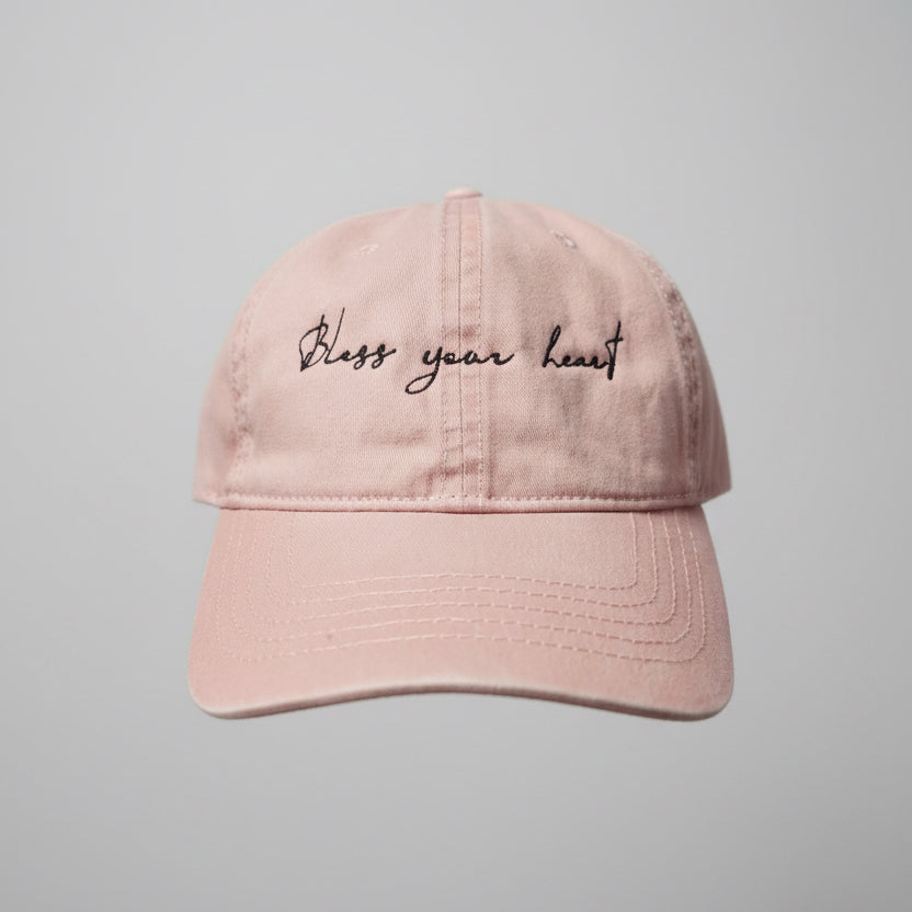 Bless your Heart Embroidered Hat-Concealed Ponytail-Under Visor Print