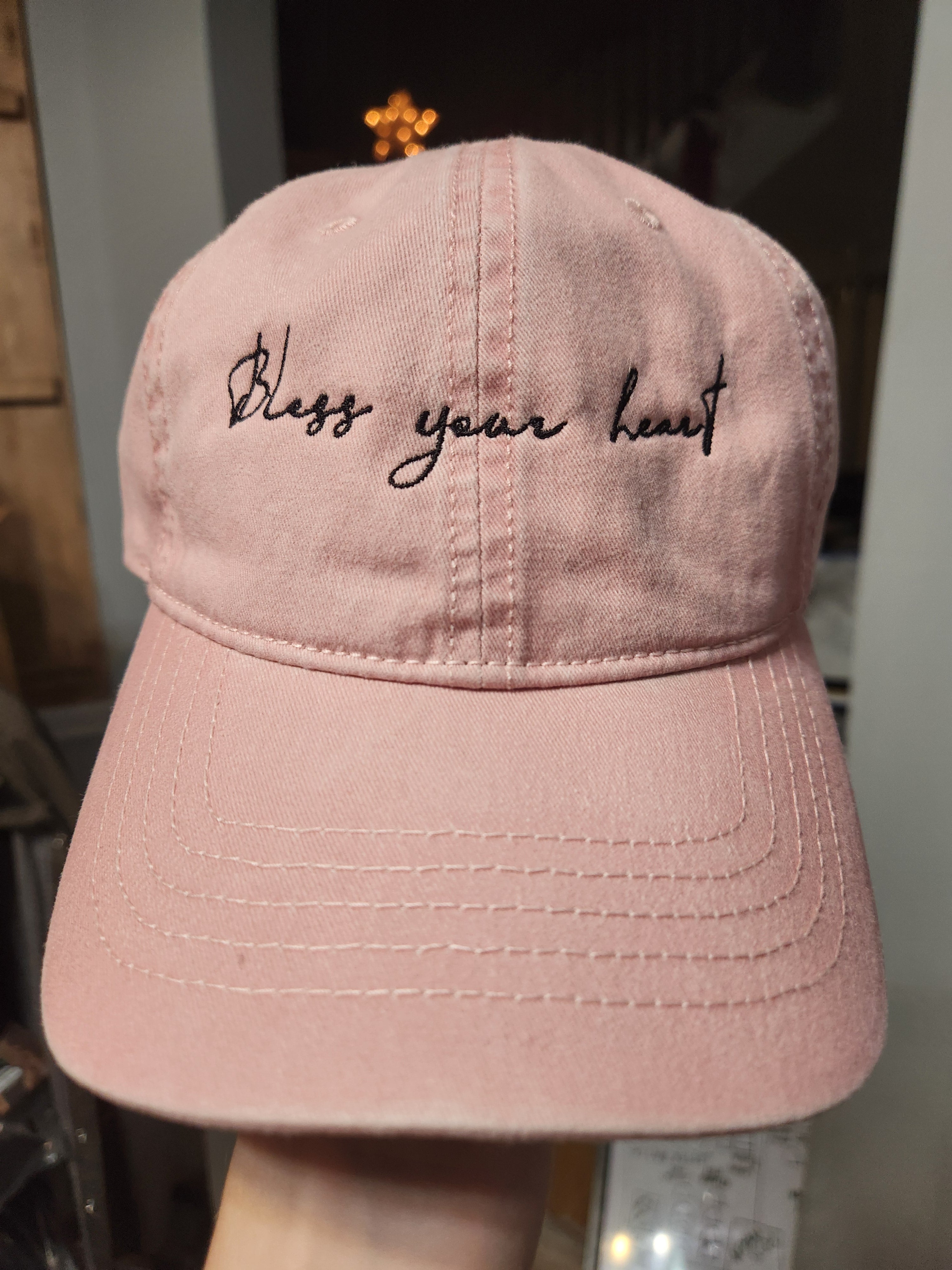Bless your Heart Embroidered Hat-Concealed Ponytail-Under Visor Print
